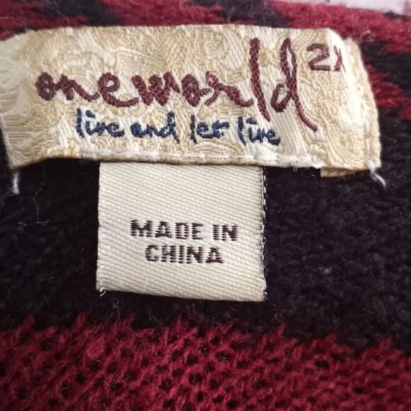 ONE WORLD RED & BLACK CARDIGAN SZ.2X GUC - Picture 5 of 7
